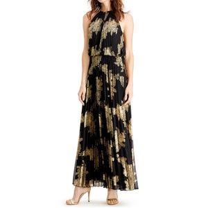 MSK Metallic Print Pleat Gown